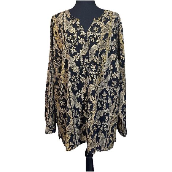 Catherine’s Print Blouse Top Black Print Size 2X Career Office Church Mature - Picture 1 of 9